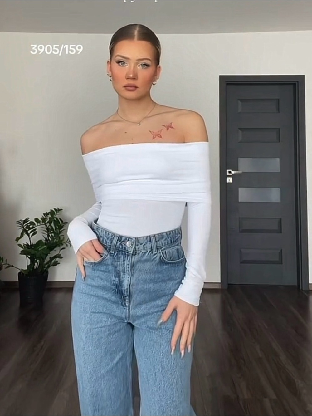 Zara White Off-Shoulder Long Sleeve Tunic Top